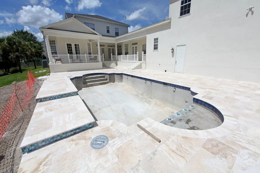 custom designed stamped concrete pool deck Minden, NV