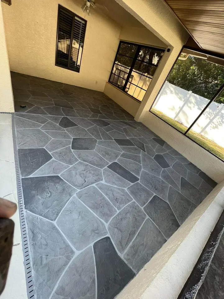 personalized stamped concrete patio with personalized pattern by Reno Concrete Solutions