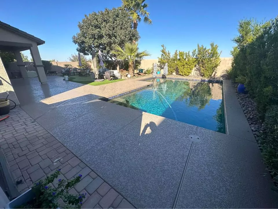 custom-design stamped concrete pattern for a pool deck in Reno NV